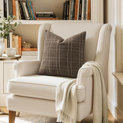 MIULEE Linen Plaid Pillow Covers Fall Decorative 18x18 Dark Coffee - Image 5