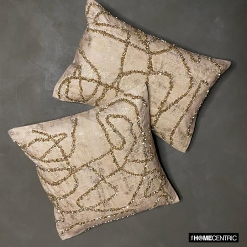 Pack of 2 Decorative Lumbar Pillow Cover Gold, Hand Embroidery Oblong Pillow - Image 5