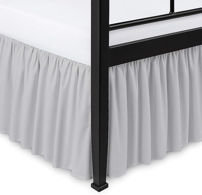 Ruffled Bed Skirt Split Corners with Platform, Tailored Fit Hotel Quality Wrinkle Free Ultra-Soft Microfiber Dust Ruffle, Upto 24 Inch Drop, Full, Light Grey