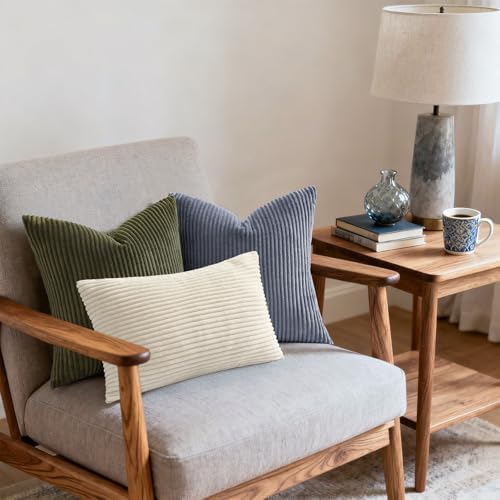 Mecatny Corduroy Decorative Throw Pillow Covers 24x24 Set of 2 Blue Grey - Image 6