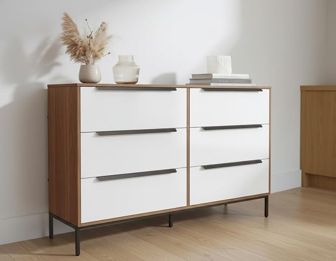 tinge Lira Premium Fabric Dresser - Solid Wooden Frame, 6 Spacious Sag-Proof Drawers with Sleek Metal Handles - Premium & Durable Storage Solution for Your Home (Dark Brown)