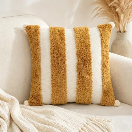 Boho Throw Pillow Covers 18x18 Tufted Decorations Mustard Yellow - Image 2