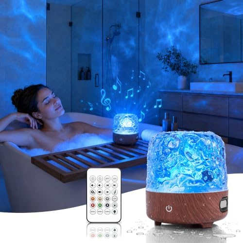 Waterproof Shower Light with Bluetooth Speaker, 16 Colors Shower Lamp with Remote & Touch Control, Rechargeable Ocean Wave Projector Light No Wiring, Mood Lighting for Inside Shower, Bathroom, Bathtub by Unknown