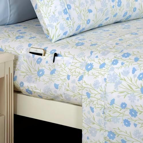 Elegant Comfort 6-Piece Sheet Set Deep Pocket Floral, Twin XL, Laurel Blue - Image 3