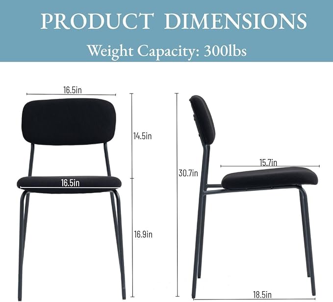 Black Stacking Chairs with Upholstered Fabric Seat and Back, Armless Guest Chairs with Metal Frames, Stackable Reception Chair for Waiting Area, School, Conference Room, and Church, Set of 4.