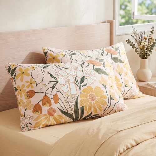 Bedorm 100% Cotton Pillowcases Set of 2 Standard Size Pillow Cover Yellow - Image 6