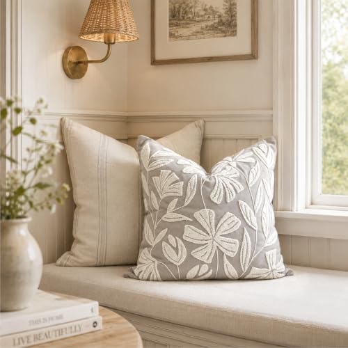 BlissBlush Throw Pillow Cover 20x20 Inch, Light Gray Floral Tufted Velvet - Image 5