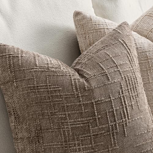 MIULEE Chenille Textured Lumbar Throw Pillow Covers Taupe Grey 12x20 - Image 3