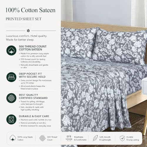 Feather & Stitch 100% Cotton Sateen 500 TC King Size Bed Sheet Set - Image 6
