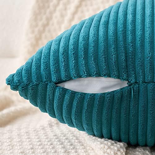 MIULEE Decorative Corduroy Throw Pillow Covers Set of 2 16x16 Teal - Image 3