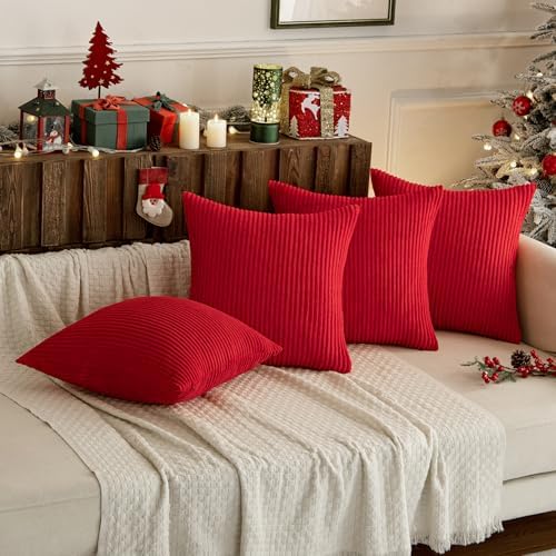 MIULEE Soft Corduroy Decorative Throw Pillow Covers Christmas Red 16x16 - Image 2