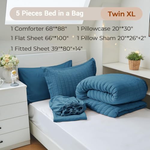 MUXHOMO 5 Pieces Twin XL Comforter Set, Seersucker Bed in a Bag Twin XL Size - Image 4