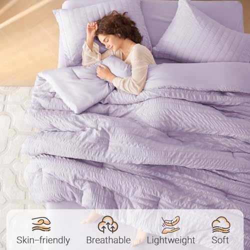 MUXHOMO 7 Pieces Oversized Queen Comforter Set, Seersucker Bed in a Bag - Image 2