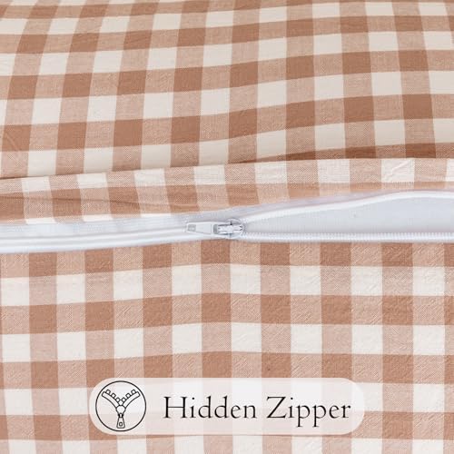 JoraLion Ruffled Lumbar Pillow Cover 14x36 Gingham Khaki Solid Edge - Image 4