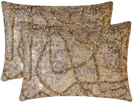 The HomeCentric Decorative Lumbar Pillow Cover Gold, Hand Embroidery Oblong - Image 4