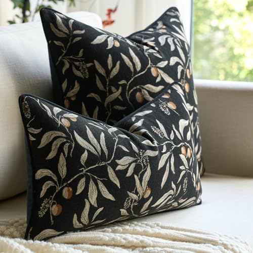 Alerfa Black Floral Throw Pillow Cover 20 x 20 Inch Sqaure Luxury Decorative - Image 3