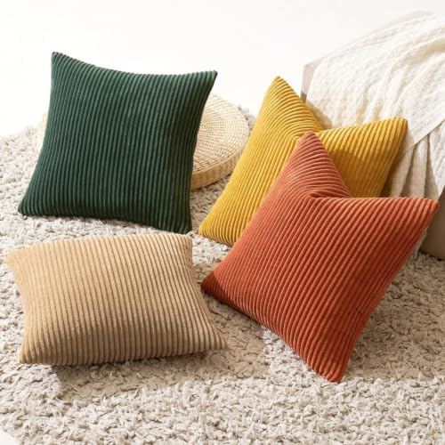 MIULEE Fall Corduroy Decorative Throw Pillow Covers Green-Rust 20x20 - Image 4