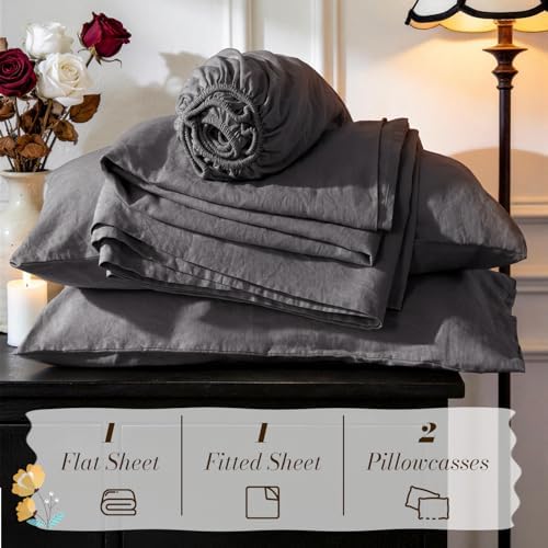 SONORO KATE 100% French Linen Full Size Sheets Set, Natural Flax Bedding - Image 7