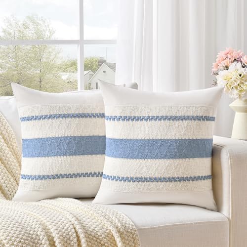 Fancy Homi Set of 2 Boho Light Blue Decorative Throw Pillow Cover 22x22 Inch by Fancy+Homi