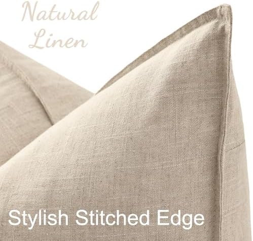 decorUhome Fall Beige Linen Throw Pillow Covers 18x18 Set of 2 - Image 2