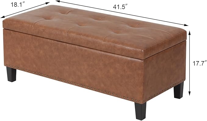 Joveco 41 Inches Storage Ottoman Bench,Microfiber Button Tufted Footstool Ottoman Bench with Nailhead Trim for Bedroom (Chocolate Brown)