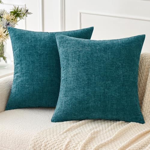 MIULEE Soft Chenille Throw Pillow Covers Dark Teal 20x20 Inch Pack of 2 by MIULEE