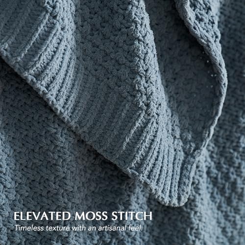 EVERGRACEHOME Chunky Chenille Knit Throw Blanket, 50 x 60, Stormy Blue - Image 3