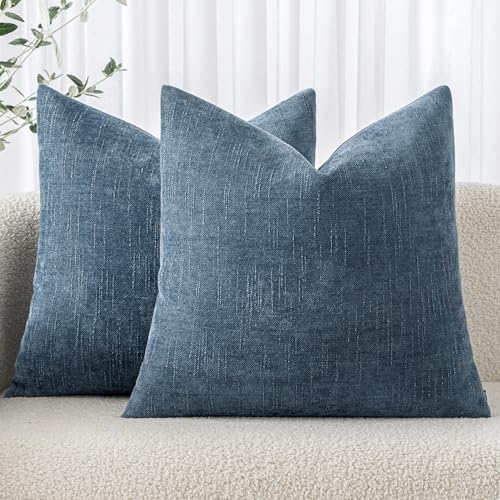 MIULEE Textured Chenille Throw Pillow Covers 20x20 Inch Smoke Blue by MIULEE