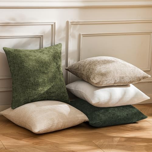 a moment Olive Green Chenille Throw Pillow Covers 20x20 Inch Pack of 2 Modern - Image 5