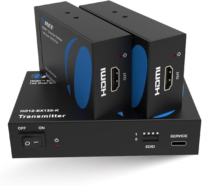 OREI 1X2 HDMI Extender Splitter Over Single CAT6/7 Cable Uncompressed 1080P with EDID - Up to 132 Ft - Loop Out - Low Latency - 1 Input 2 Output 2 Channel Transmission