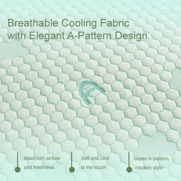 ACCURATEX Cooling Memory Foam Pillows for Sleeping Standard Size Set of 2, Adjustable Fluffy Pillows with Removable Cover, Cool Bed Pillow for Side Back Stomach Sleepers, Machine Washable, Green