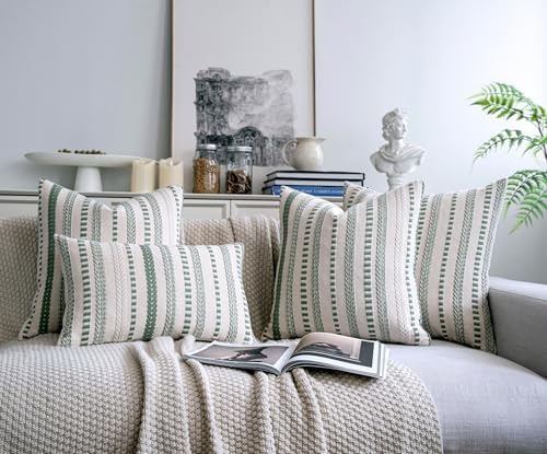 Cethom Sage Green Boho Throw Pillow Covers 20x20 Inch Set of 2, Stripe Textured - Image 7