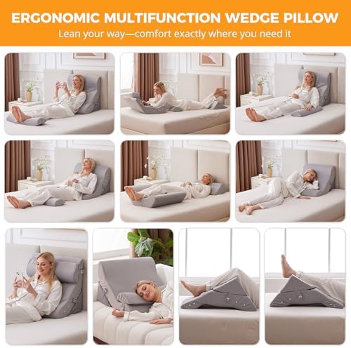 Ruqmuis Wedge Pillow Set for After Surgery, Bed Wedge Pillow, Plush Grey - Image 2