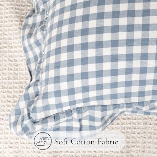 JoraLion Ruffled Throw Pillow Cover 24x24 Gingham Smoke Blue - Image 5