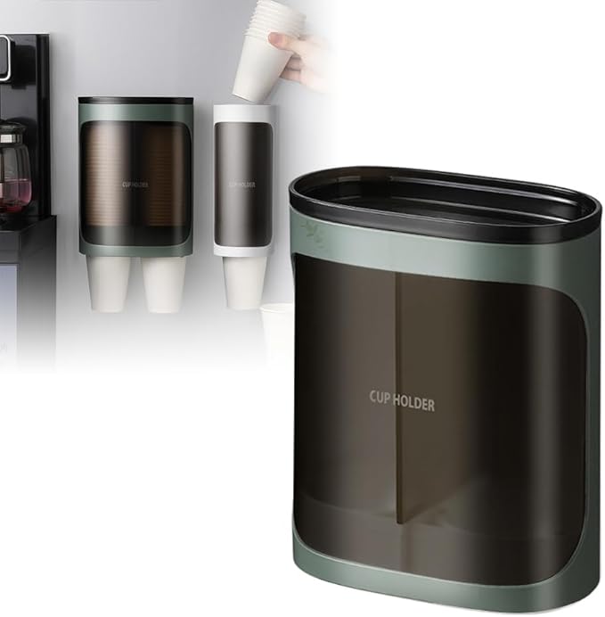 Cup Dispenser Wall Mounted, Bathroom Cup Dispenser Holder for 3oz-9.5oz Disposable Paper and Plastic Cups, Water Cooler Cup Dispenser with Adhesive Plate (Large Green, 1 Pcs)