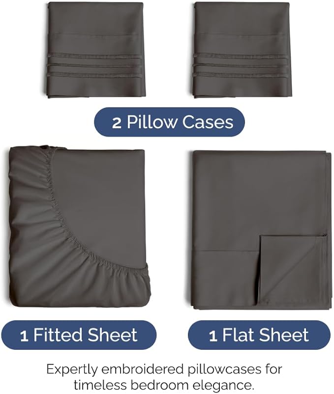 Cal King Size 4 Piece Sheet Set - Comfy Breathable & Cooling Bed Sheets Set - Hotel Luxury Bedding for Women, Men, Kids, Teens, Boys & Girls - Deep Pockets, Soft, Wrinkle Free - Oeko-Tex - Charcoal