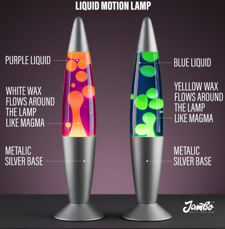 JAMBO 2 Pack- 16" Beautiful Lamp- Blue with Yellow/Green Wax and Purple with Yellow Wax, Relaxing Liquid Lamp, Night Light Nightlight, Lamps for Adults Teens Kid - Image 4