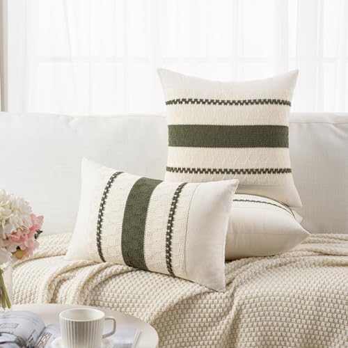 Fancy Homi Set of 2 Boho Olive Green Decorative Throw Pillow Cover 16x16 Inch - Image 5
