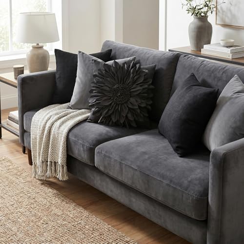 Black Accent 3D Flower Decorative Throw Pillow Covers - Image 3