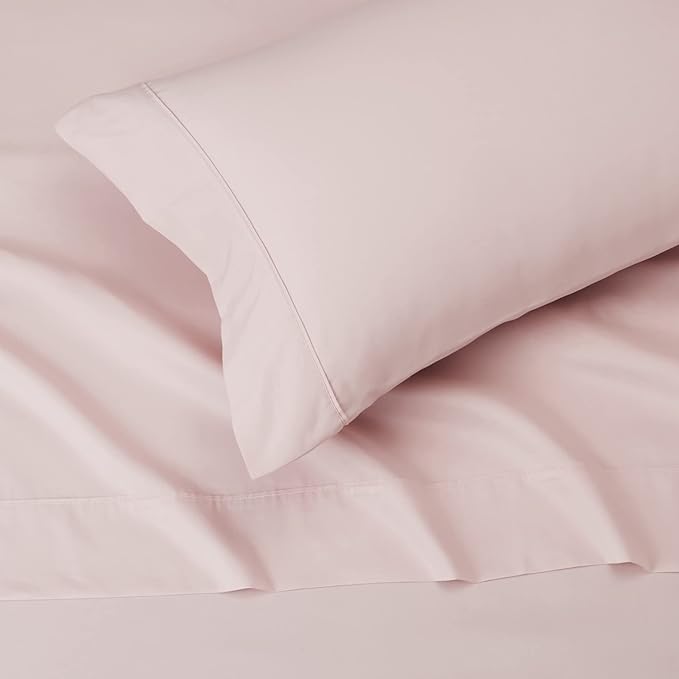 Amazon Basics Lightweight Super Soft Easy Care Wrinkle Free Microfiber 3 Piece Bed Sheet Set with 14-Inch Deep Pockets, Twin, Blush Pink, Solid, Kids, Men & Women Bedding