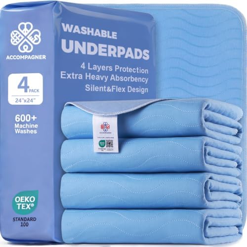Accompagner Incontinence Bed Pads Washable Waterproof, Ultra-Absorbent Reusable by Accompagner