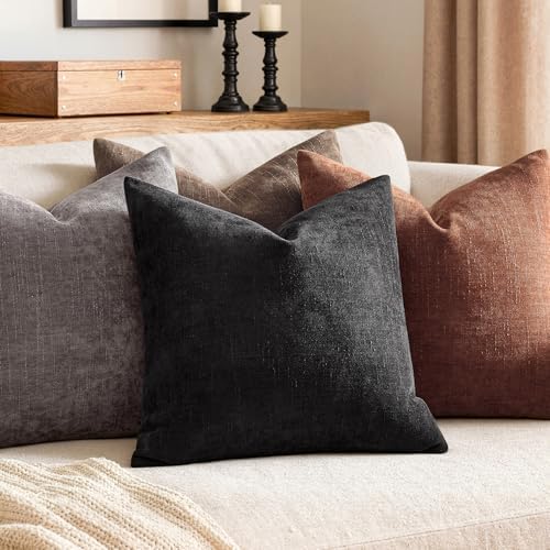 MIULEE Textured Chenille Throw Pillow Covers 18x18 Inch Black - Image 3