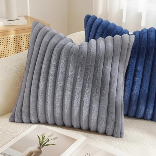 decorUhome Fall Faux Fur Throw Pillow Covers 26x26 Set of 2 Grey - Image 4