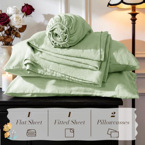 SONORO KATE 100% French Linen King Size Sheets Set, Natural Flax Bedding - Image 7