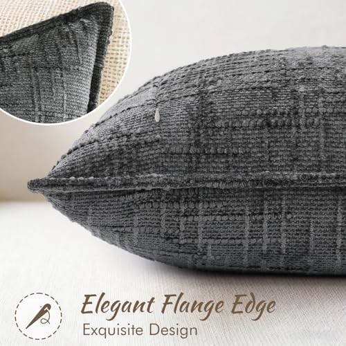decorUhome Chenille Throw Pillow Covers 26x26 Set of 2, Dark Grey - Image 3