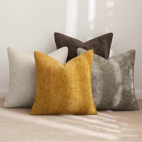 MIULEE Decorative Chenille Fall Pillow Covers Gold Brown 16x16 Pack of 4 - Image 3