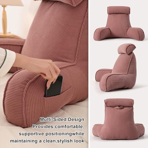 Corduroy Reading Pillow with Arms & Detachable Neck Roll, Bed Rest Back Support - Image 4