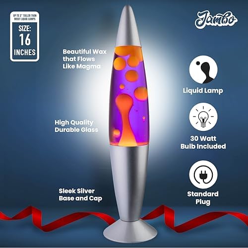 JAMBO 16" Beautiful Lamp- Purple with Yellow/Orange Wax, Relaxing Liquid Light, Night Light Nightlight, Home Decor Living Room Office Bedroom Lamp for Adults Teens Kids Magma Motion - Image 3
