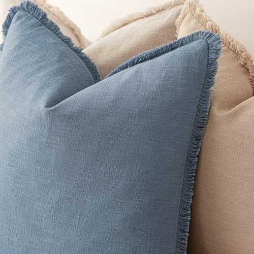 Foindtower Decorative Linen Fringe Throw Pillow Covers 22×22 Misty Blue - Image 5