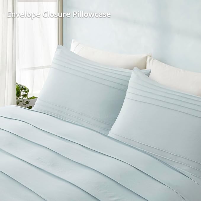 Oli Anderson Cornflower Blue Duvet Cover Queen Size - Pleated Queen Duvet Cover, 3PCS Soft and Breathable Textured Bedding Set with Zipper Closure(Cornflower Blue,90"x90")